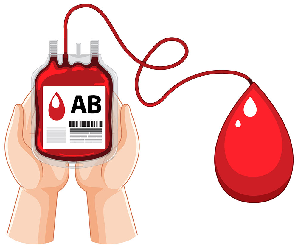 Manos que sostienen el tipo de sangre AB Ilustración