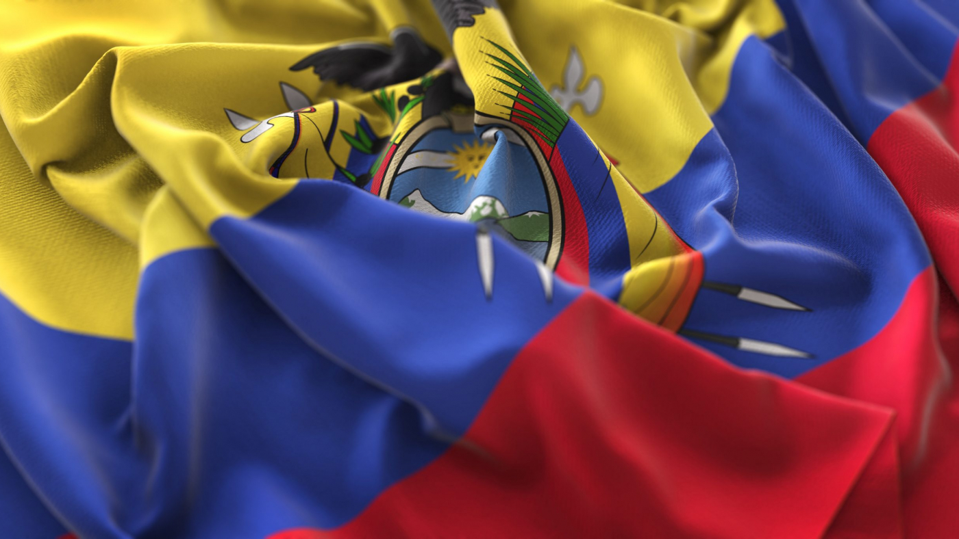 Ecuador Flag Ruffled Beautifully Waving Macro Close-Up Shot