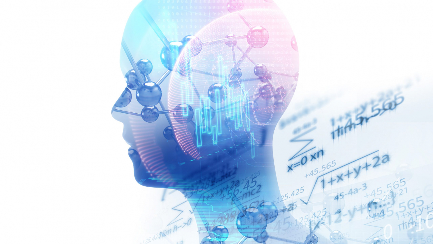double exposure image of virtual human 3dillustration on business and learning technology  background 
represent learning process.