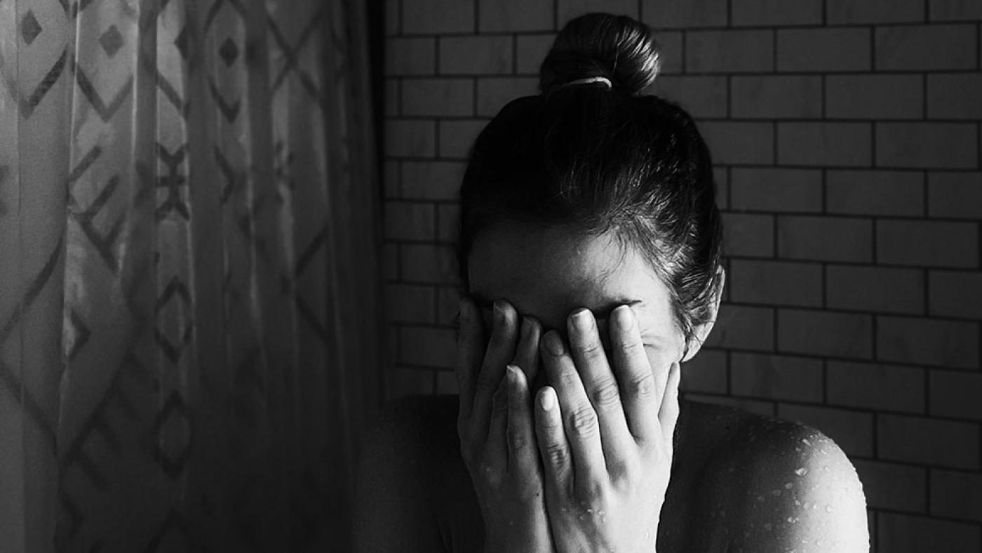 Girl with Anxiety Issues Covers Face Before Taking Show to Help Reduce Stress