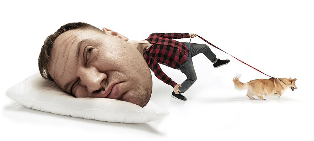Illustration Big Head Can't Sleep Due to Insomnia Conditions