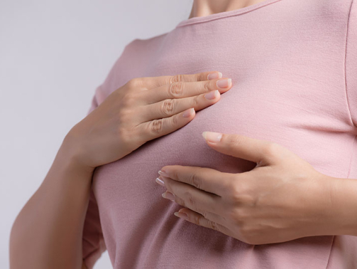 Breast Cancer Illustration Woman Holds Hand Over Chest