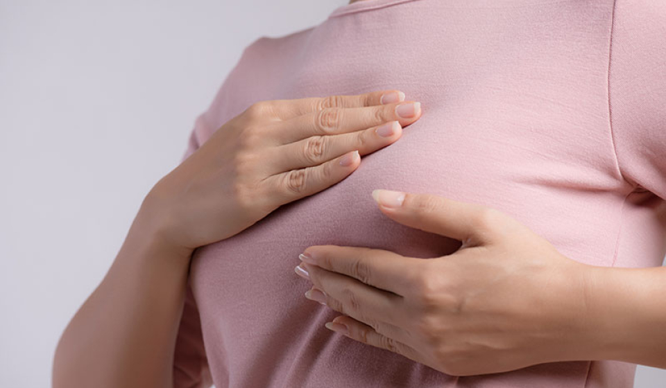 Breast Cancer Illustration Woman Holds Hand Over Chest