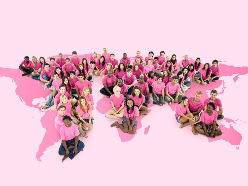 Group of Women and People Supporting Cause for Breast Cancer Sitting on Pink US Illustration
