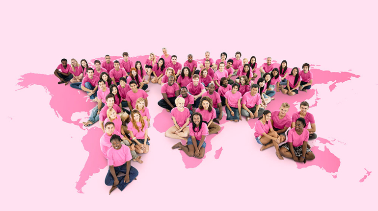 Group of Women and People Supporting Cause for Breast Cancer Sitting on Pink US Illustration
