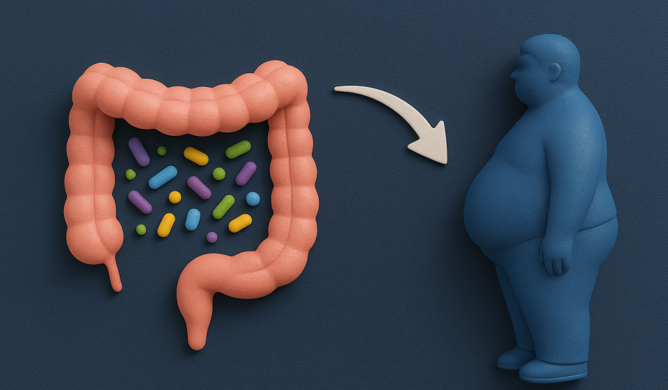 Infografía sobre la influencia del microbioma intestinal en la obesidad